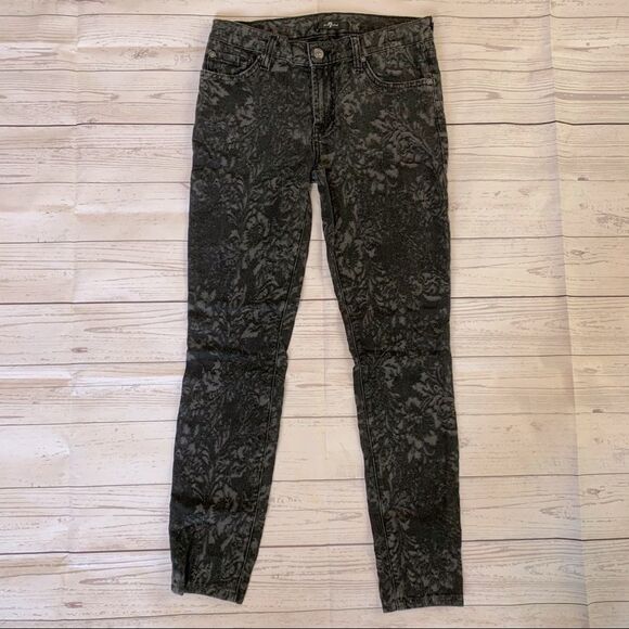 7 For All Mankind Black‎ Skinny Damask Floral Jeans - Picture 1 of 9